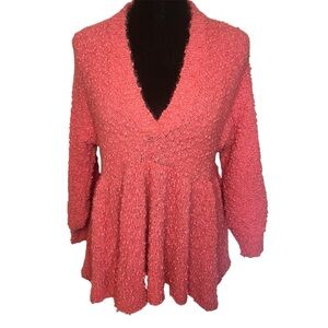 POL Princess Popcorn Small Hot Pink V-neck Babydoll Peplum Sweater Boho Knit